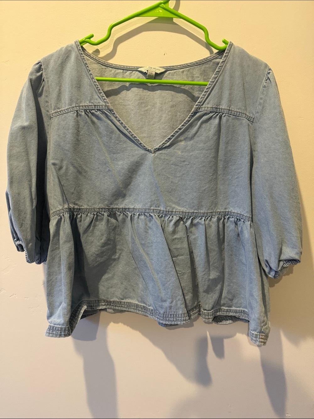 Lucky Brand Light Blue Washed Peplum V-Neck Blouse